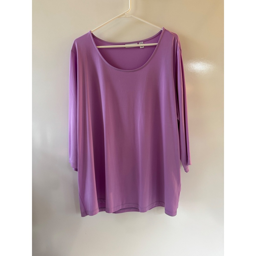 Susan Graver Liquid Knit Purple Scoop Neck 3/4 Sleeve Top Plus Size 24W